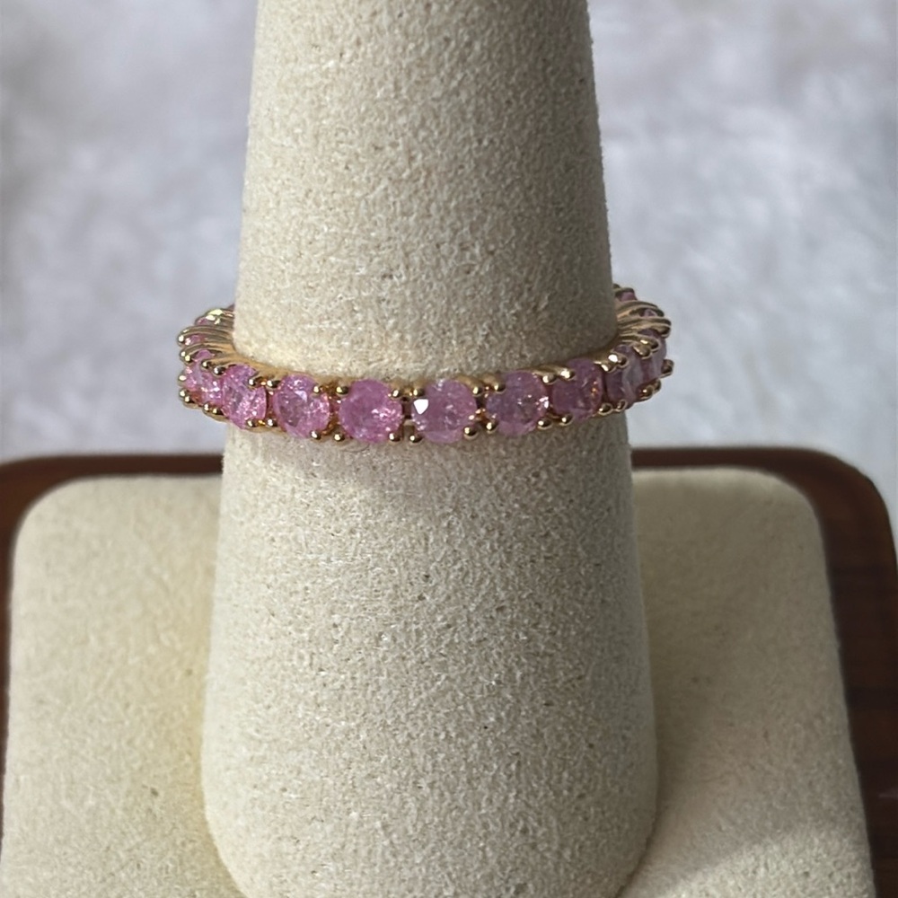🩷 NEW CZ Pink Candy Eternity Ring 18K Gold Plated over Copper